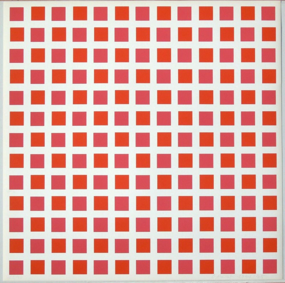 Sérigraphie Morellet - 1 carré rouge 1 carré orange