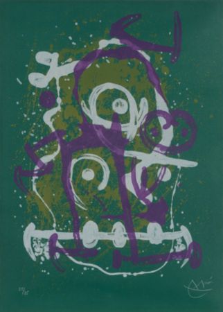 Lithographie Miró - Chevauchée - vert violet brun