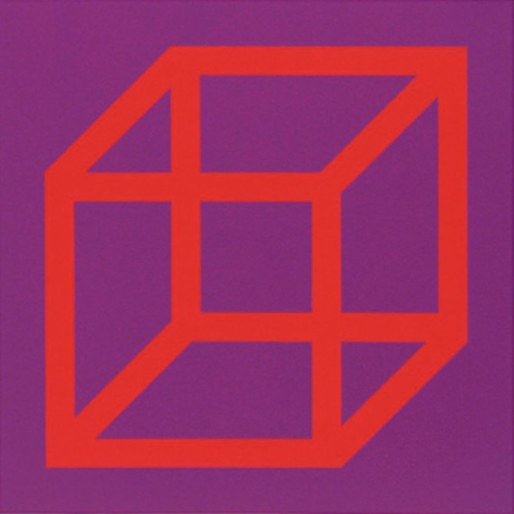 Linogravure Lewitt - Cubes in Color on Color (Purple/Red)