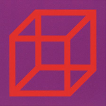 Linogravure Lewitt - Cubes in Color on Color (Purple/Red)