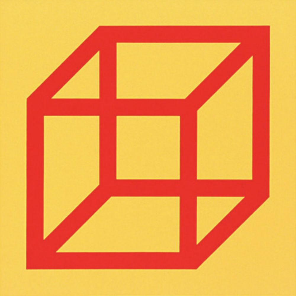 Linogravure Lewitt - Cubes in Color on Color (Yellow/Red)