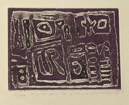 Eau-Forte Et Aquatinte Corneille - Eau-forte encadrée en couleurs Signes dans la pierre, 1953. Numéro 15/30