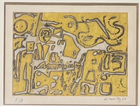 Eau-Forte Corneille - Eau-forte encadrée en couleurs Signes dans la pierre, 1960 Atelier Stanley William Hayter