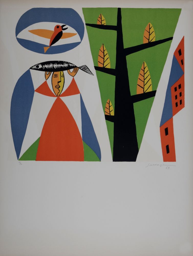 Lithographie Survage - Femme et Oiseau - Hand-signed