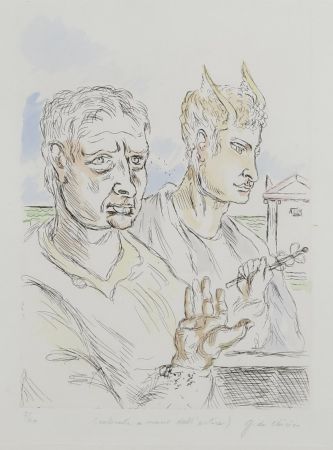 Sérigraphie De Chirico - Giorgio De Chirico (1888–1978) - Autoritratto con mercurio - Hand-colored engraving by the artist - 1969