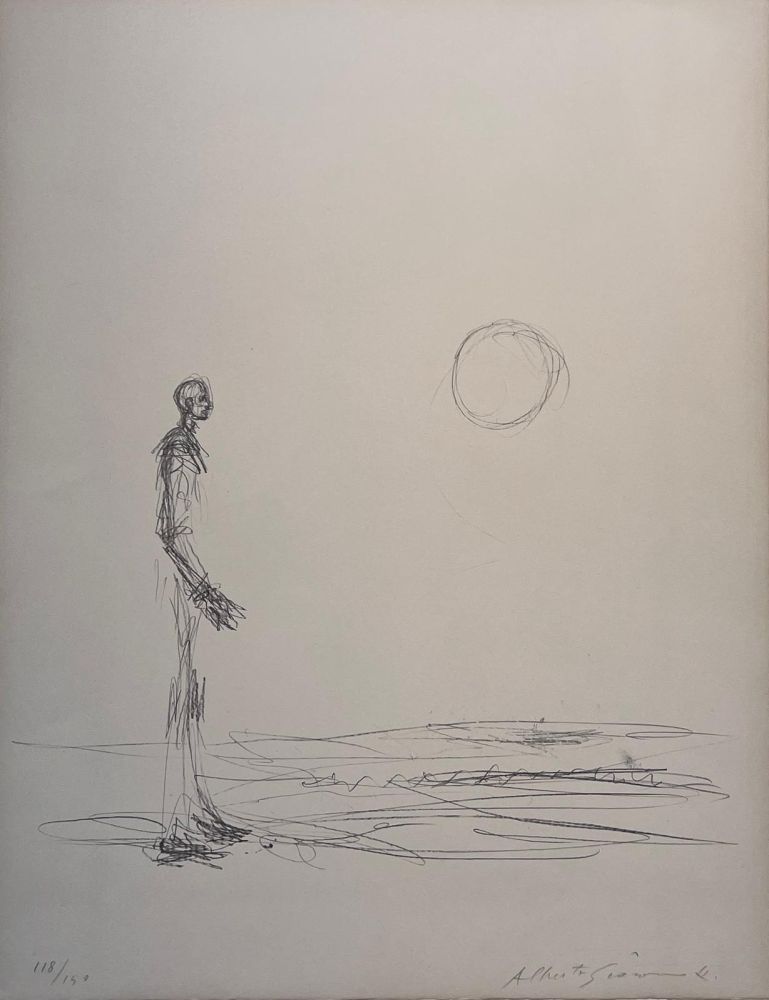 Lithographie Giacometti - Homme debout et Soleil 