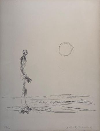 Lithographie Giacometti - Homme debout et Soleil 
