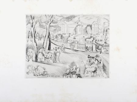 Gravure Waroquier - Jardin du Luxembourg