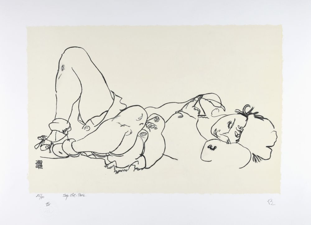 Lithographie Schiele - La femme allongée, 1918 | Reclining woman, 1918 (Liegende)