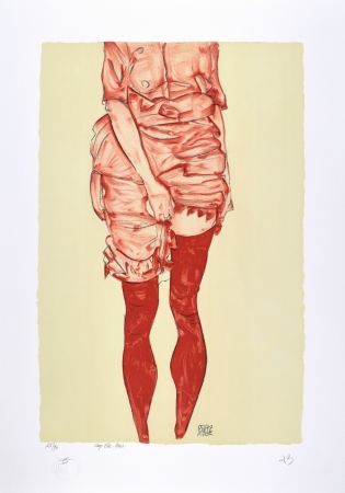 Lithographie Schiele - La fille en rouge, 1913 | The girl in red, 1913