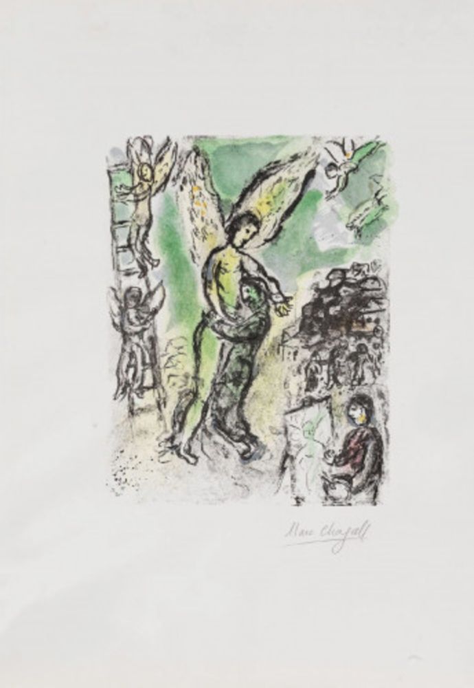 Lithographie Chagall - La lutte de Jacob et de l'ange