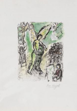Lithographie Chagall - La lutte de Jacob et de l'ange