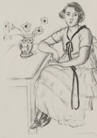Lithographie Matisse - La Robe Jaune Au Ruban Noir