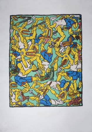 Lithographie Combas - Les Lapins jaunes, 1984