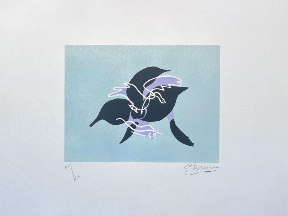Lithographie Braque - L'essor I (Le cygne sur fond bleu-vert) 