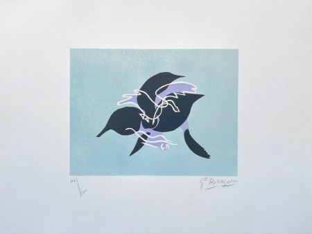 Lithographie Braque - L'essor I (Le cygne sur fond bleu-vert) 