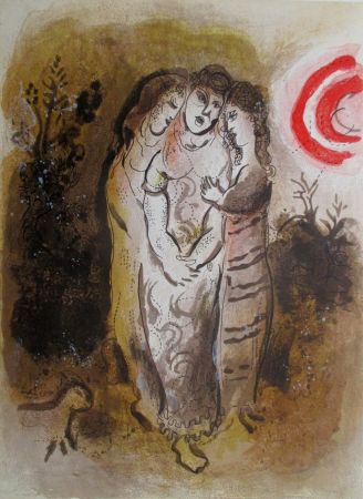 Lithographie Chagall - Noemie et ses Belles-Filles / Naomi hans her daughter-in-law