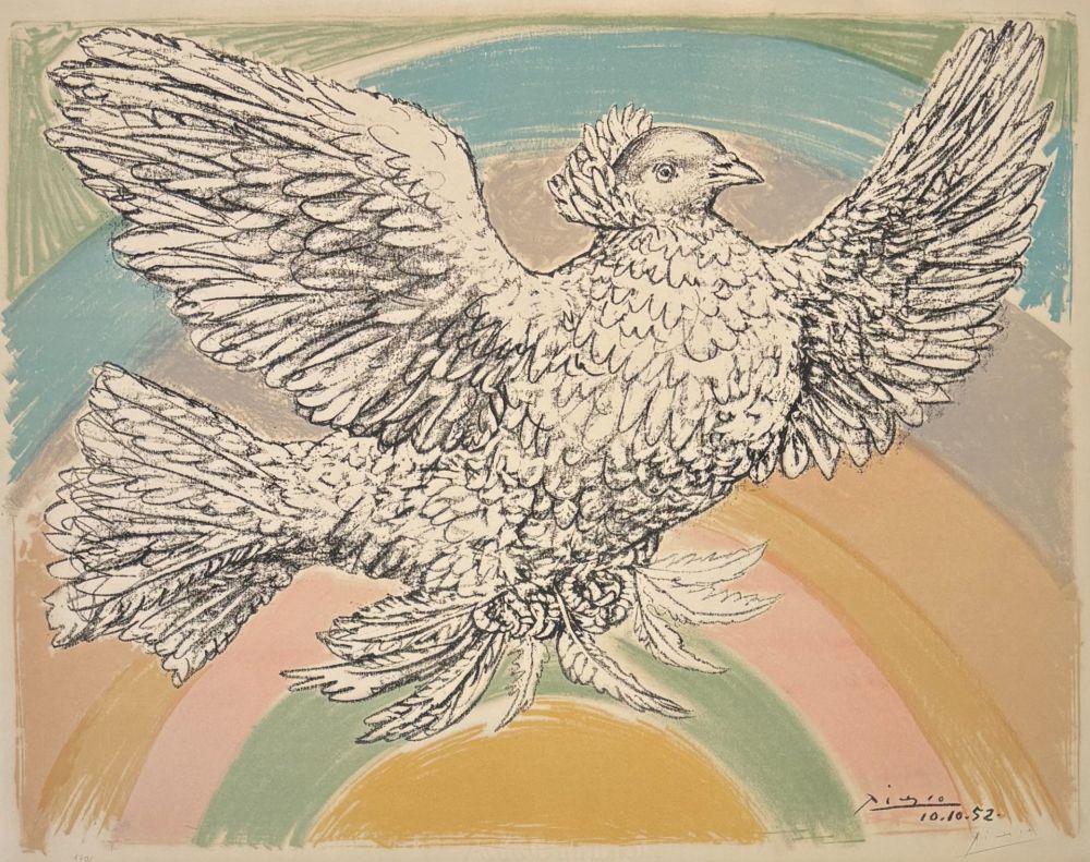 Lithographie Picasso - Pablo Picasso(1881–1973) - Colombe volant - Coloured lithograph on Arches paper - 1952