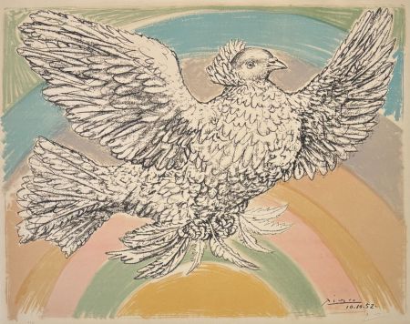 Lithographie Picasso - Pablo Picasso(1881–1973) - Colombe volant - Coloured lithograph on Arches paper - 1952