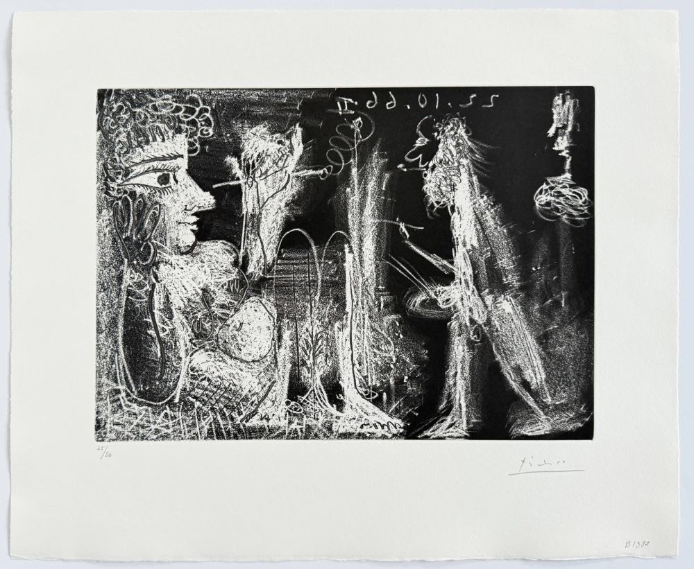 Eau-Forte Et Aquatinte Picasso - Peintre et modèle au fume-cigarette
