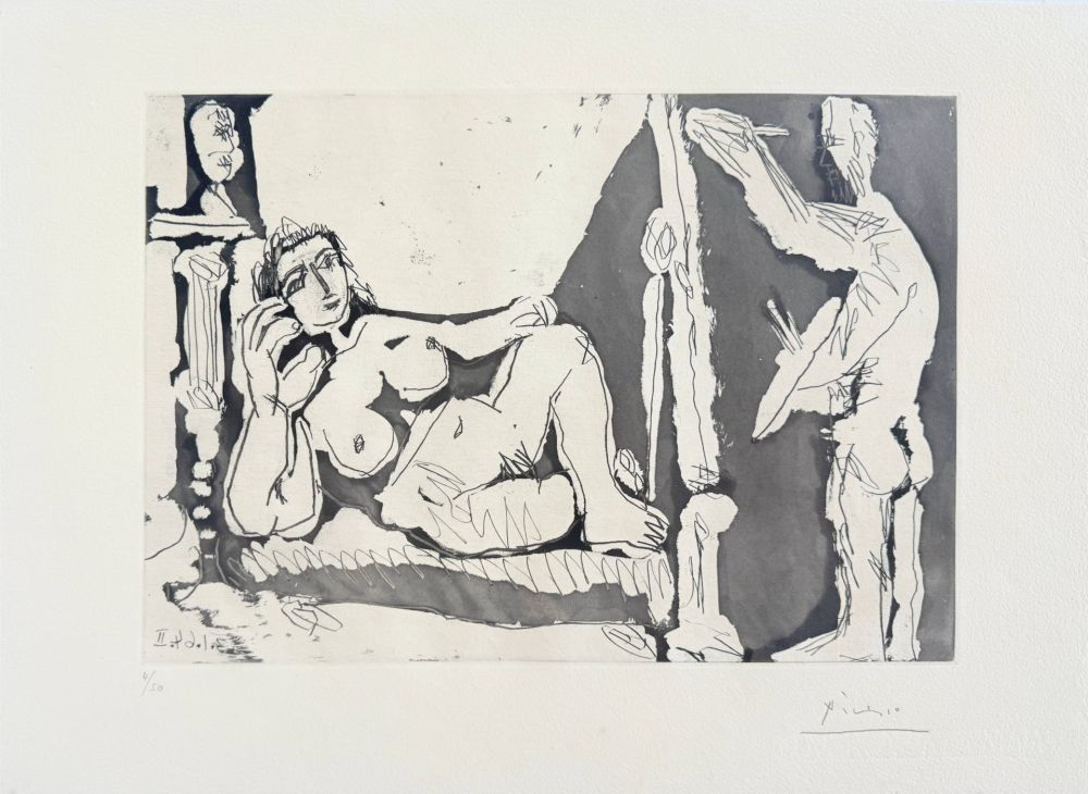 Eau-Forte Et Aquatinte Picasso - Peintre et modèle, avec une sculpture I