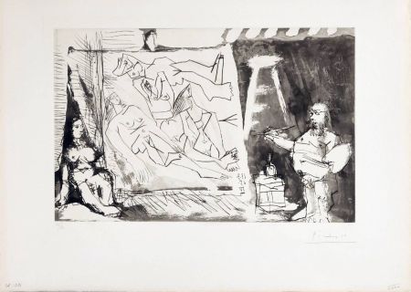 Eau-Forte Et Aquatinte Picasso - Peintre et sa toile avec modèle assis