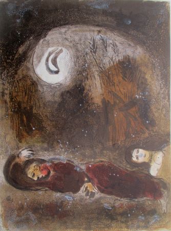 Lithographie Chagall - Ruth aux pieds de Boaz/Ruthe at the feet of Boaz