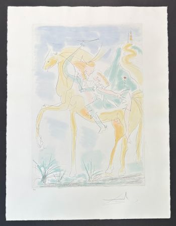 Gravure Dali - Salvador Dalì (1904-1989) - Couple à cheval - Drypoint etching with stencil on Rives paper - 1971