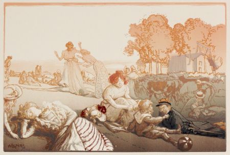 Gravure Sur Bois Lepere - Sonntag vor den Thoren von Paris  (Bucolique moderne)