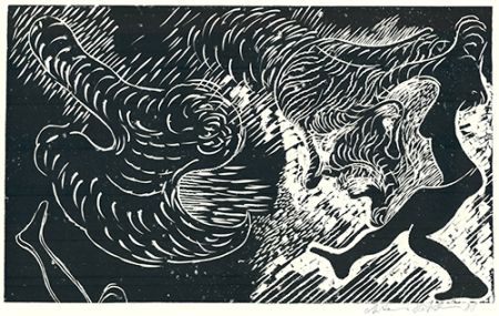 Linogravure Höckelmann - Surferin
