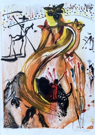 Lithographie Dali - Tauromachie aux papillons