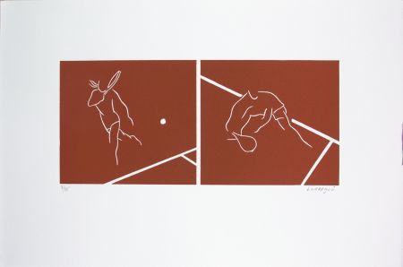 Linogravure Larregui - Tennis-terre battue