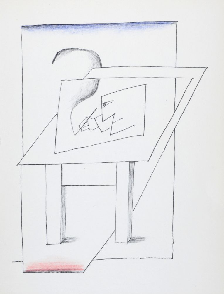 Lithographie Steinberg - Un homme dessinant, 1966