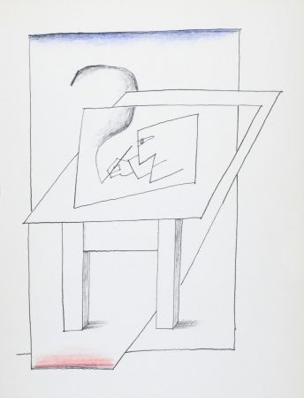 Lithographie Steinberg - Un homme dessinant, 1966