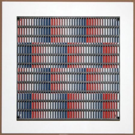Gravure Sur Bois Asis - Vibration bandes bleus et rouges
