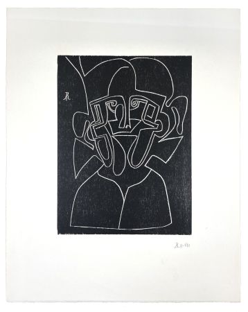 Gravure Sur Bois Müller - VISAGE V (MIROIR)